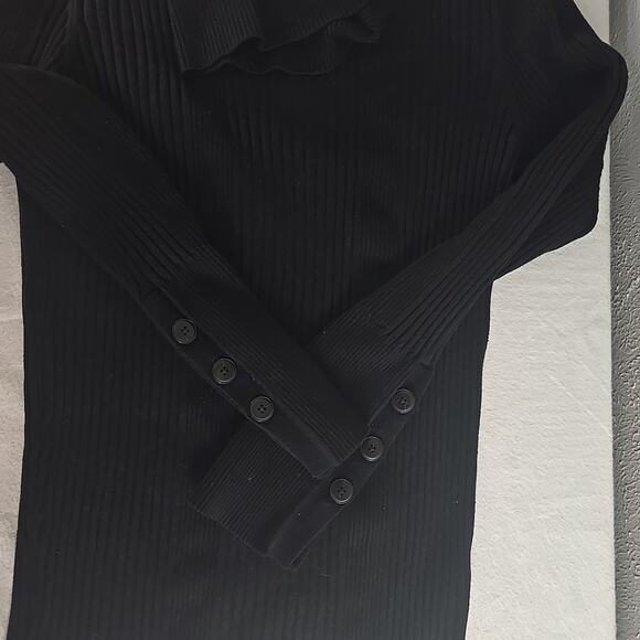 Anthro Moth Black Fitted Ribbed Turtleneck Sweater Top Size XL Academia Goth - Picture 5 of 11